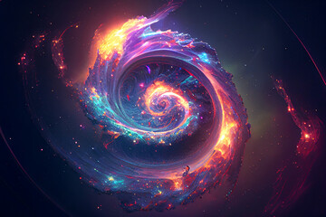 Obraz premium Fantasy universe formation with the sky full of stars and aurora. Beautiful volumetric lights and atmosphere beyond our universe. Digitally generated AI image