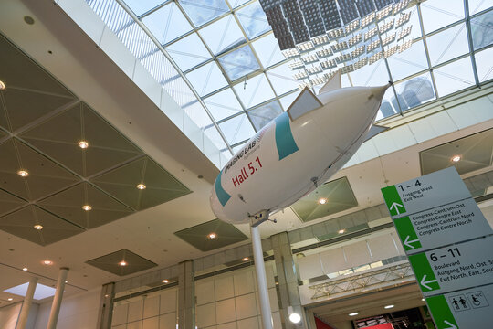 COLOGNE, GERMANY - CIRCA SEPTEMBER, 2018: interior shot of Koelnmesse Trade Fair and Exhibition Centre during Photokina Exhibition.