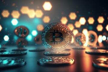  Bitcoin with  futuristic theme cryptocurrency coins abstract background 