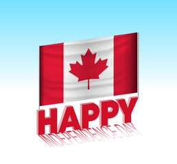 Canada independence day. Simple Canada flag and billboard in the sky. 3d lettering template. Ready special day design message.