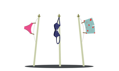 Illustration of underwear hung on flagpoles. Changed. Vector illustration.