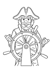 Pirate at the Helm Isolated Coloring Page for Kids