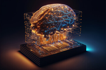 Quantum computing with human brain and computer circuits. Artificial intelligence concept. Designed using generative ai. 