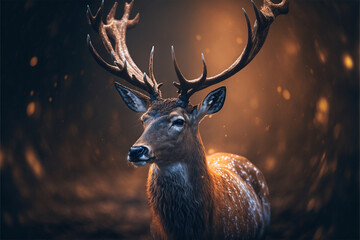 beautiful deer, woods in the background, forest, generative ai