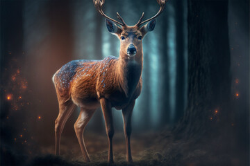 beautiful deer, woods in the background, forest, generative ai