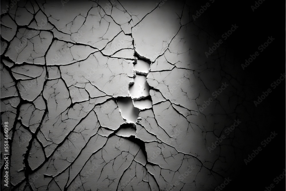 Poster a crack in the wall with a light shining on it's side and a crack in the wall with a light shining o