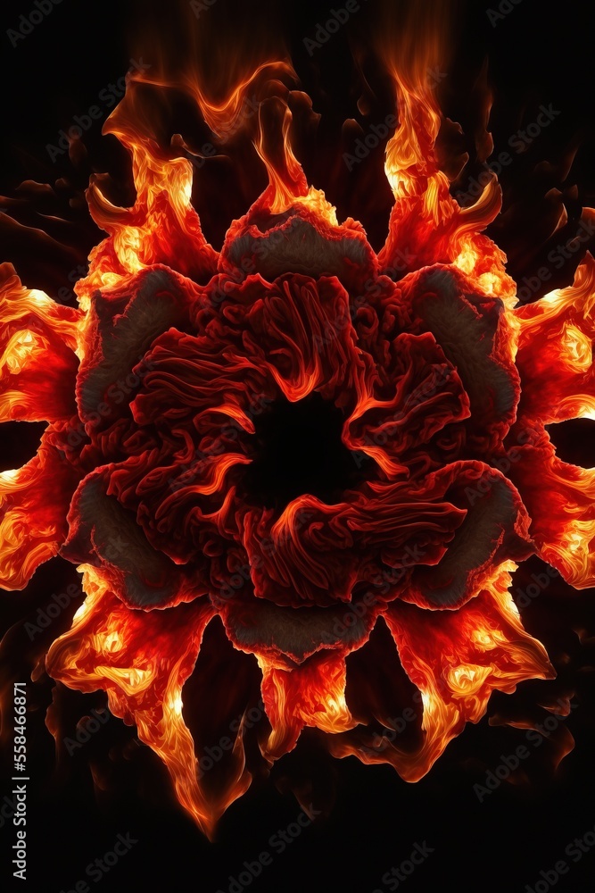 Poster a fire flower with a black background and a black background with a red center and yellow center and