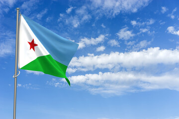 Republic of Djibouti Flag Over Blue Sky Background. 3D Illustration