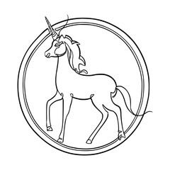 Portrait of a unicorn in circle with one continuous line