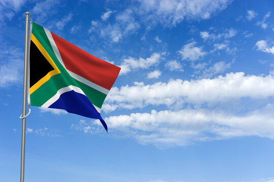 Republic of South Africa Flag Over Blue Sky Background. 3D Illustration
