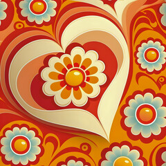 Fototapeta na wymiar Valentine's day 70s style pattern illustration