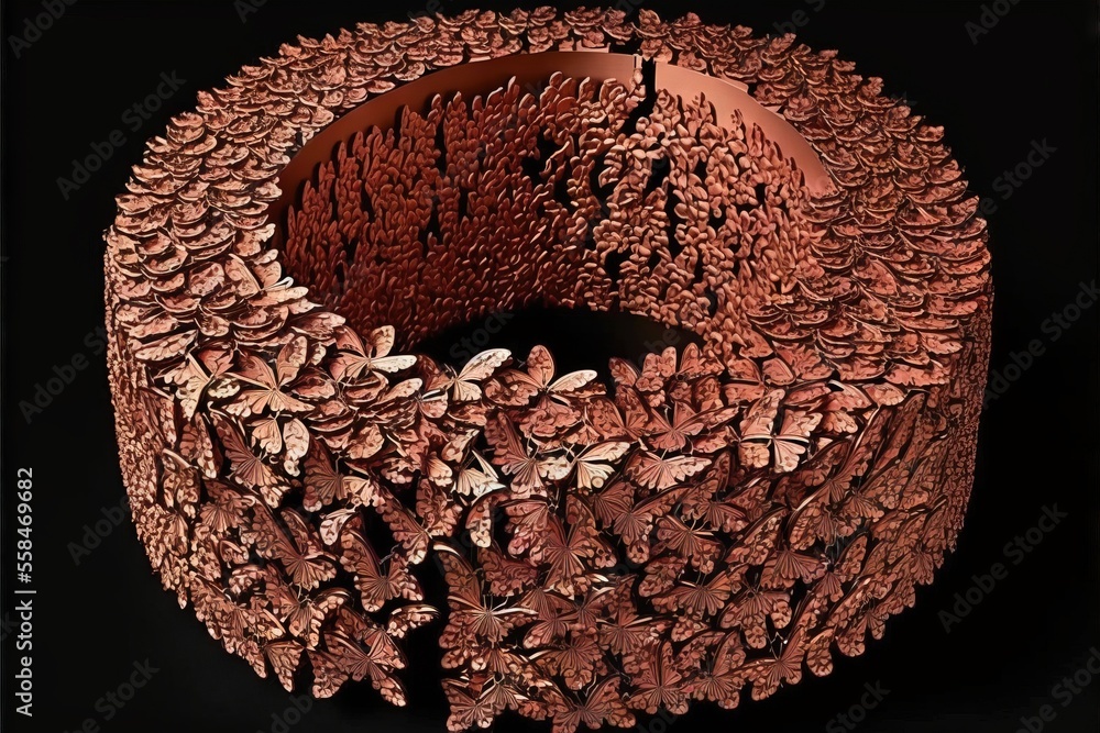 Poster a sculpture made out of a bunch of leaves on a black background with a black background and a black 