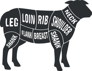 Lamb meat cut scheme. Butcher black diagram © ssstocker