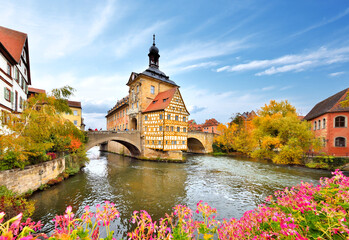 Das Alte Rathaus mit oberer Brücke in Bamberg, Bayern, Deutschland