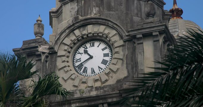 Antigua St Johns Cathedral Caribbean clock tower close. Church of Diocese North Eastern Caribbean and Aruba. Anglican Church of England. Originally built 1683. Seventy foot twin towers.
