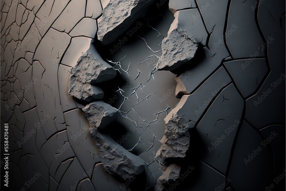 Poster a cracked wall with a hole in the middle and a hole in the middle of it that has a hole in the middl