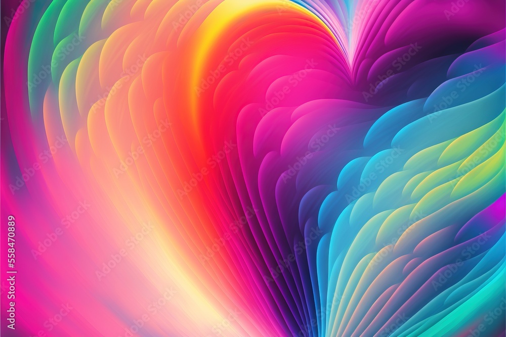 Poster a colorful heart shaped background with a pink, blue, yellow and green swirl on the bottom of the im
