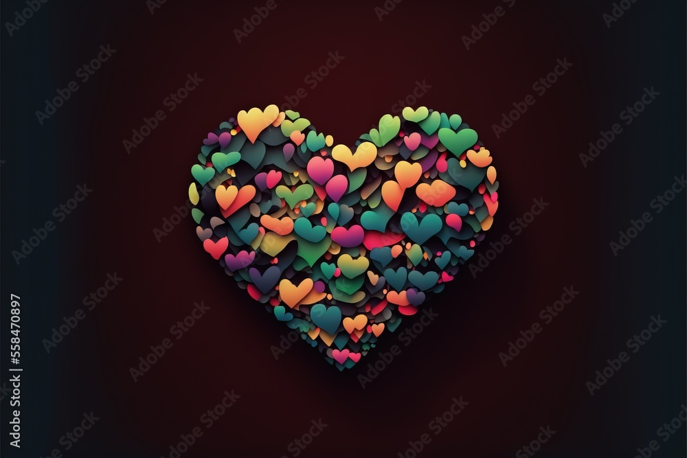 Poster a heart made out of hearts on a dark background with a red background and a black background with a 