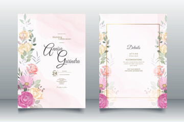Fototapeta na wymiar Beautiful various floral frame wedding invitation card template Premium Vector