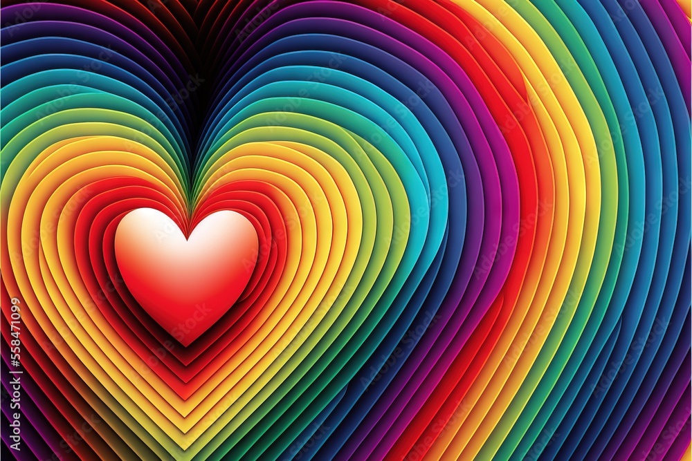 Poster a colorful heart with a red heart in the middle of it, surrounded by many different colored lines an