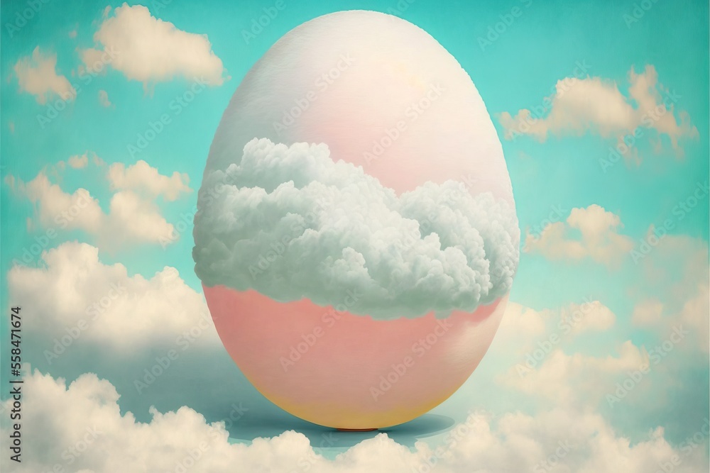 Aufkleber a large egg with a sky background and clouds in the middle of the egg is shown in the foreground, wi