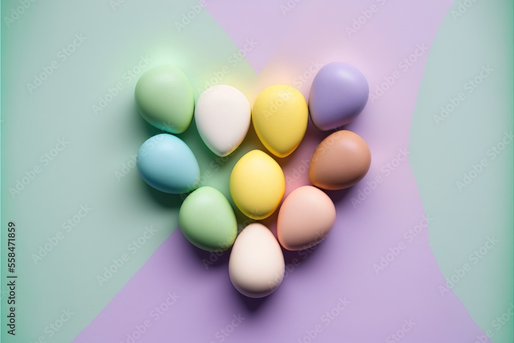 Aufkleber a group of pastel colored eggs on a pastel colored background with a diagonal diagonal pattern in th