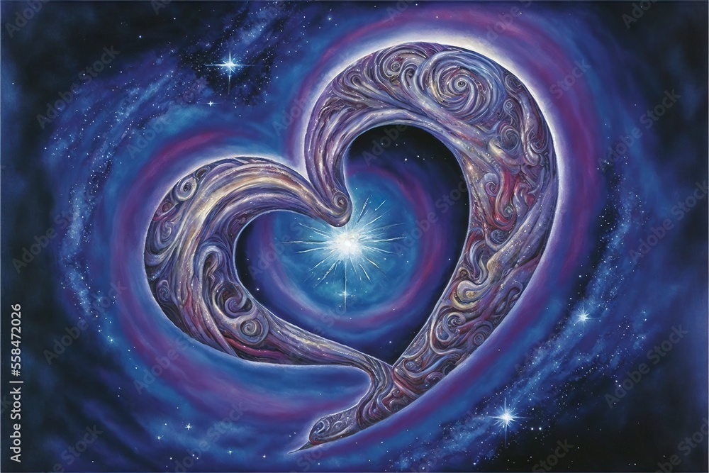 Poster a painting of a heart in the middle of a galaxy with a star in the middle of the heart and a star in