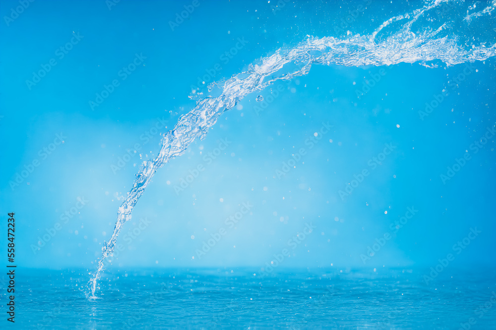 Poster refreshing water falling or splash with blur background and soft light