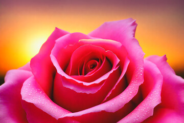 fresh pink rose with sunset on the background