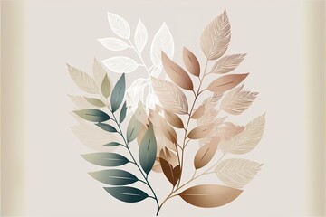 Minimalist abstract flowers leaves, watercolor style in soft neutral colors, leaves on white background, generative ai background floral