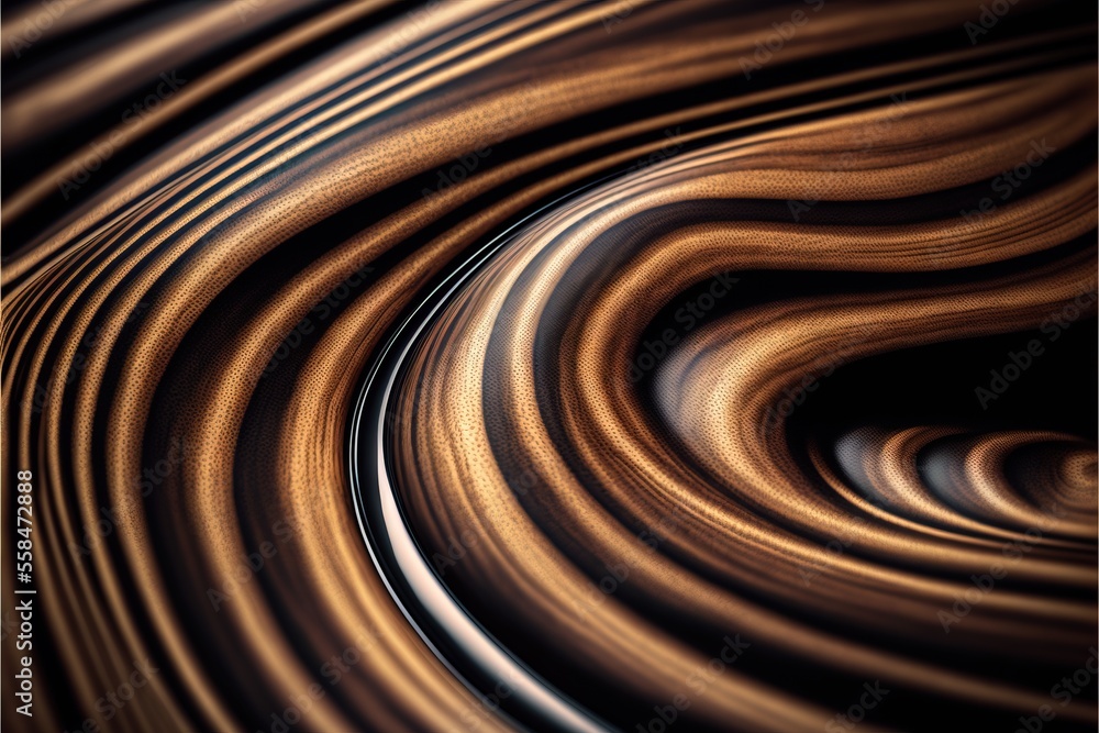 Poster a close up of a brown and black swirl pattern with a black background and a white background with a 