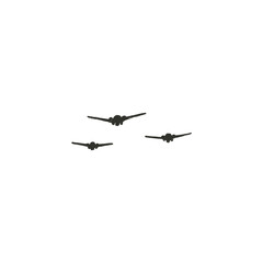 Three planes in flight. Hand drawn vector illustration isolated