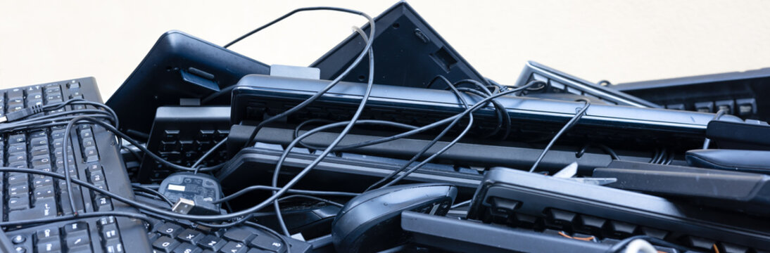 banner or electronic waste computer keyboards and mouse