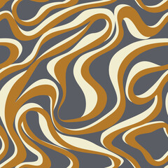 Vector seamless pattern of abstract texture with wavy lines. Creative background with gray orange white stripes. Decorative design optical art illusion.