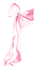 Watercolor pink bow, isolated background
