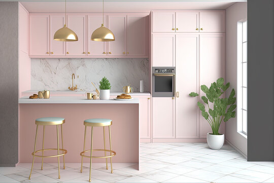 pastel colored interior kitchen mockup. Generative AI