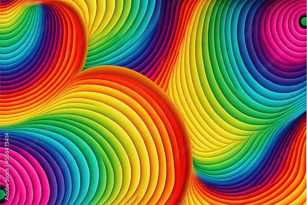 Poster a multicolored background with a circular design in the middle of the image and a black circle in th