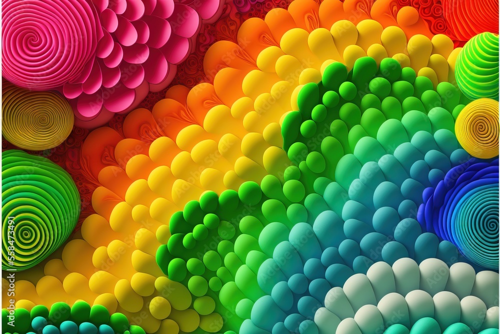 Poster a colorful abstract background with circles and a rainbow hued background with a white circle at the