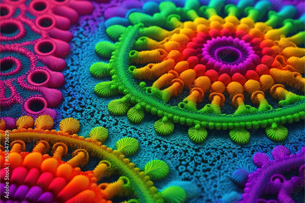 Poster a close up of a multicolored design on a table cloth with a circular design on the center of the ima