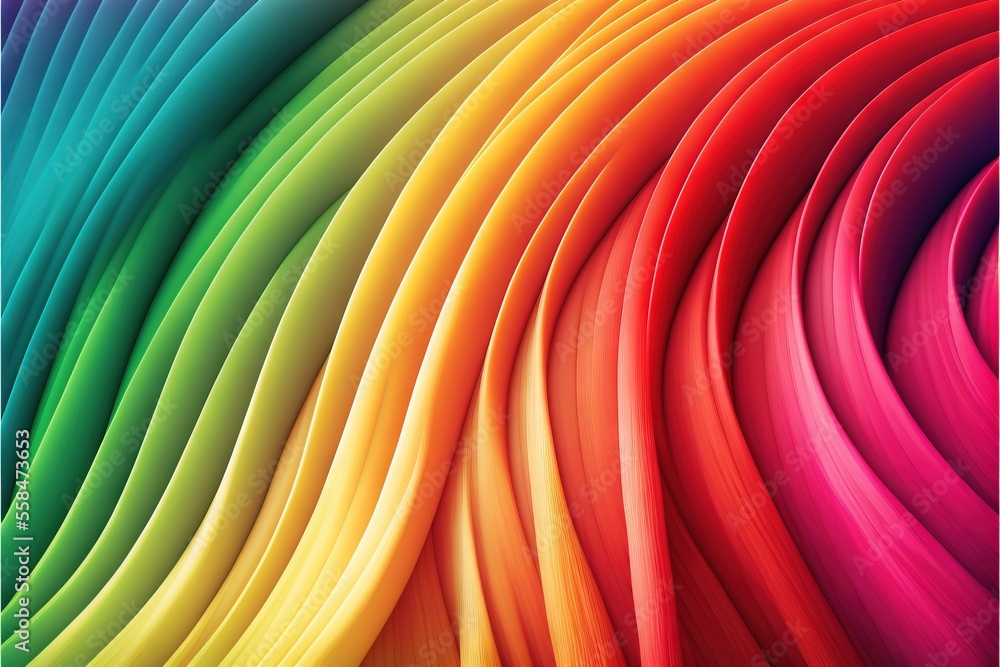 Poster a rainbow colored background with wavy lines and a rainbow background with a white border and a blue