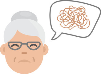 Dementia woman, alzheimer vector icon of old human, memory loss grandmother. Medicine illustration