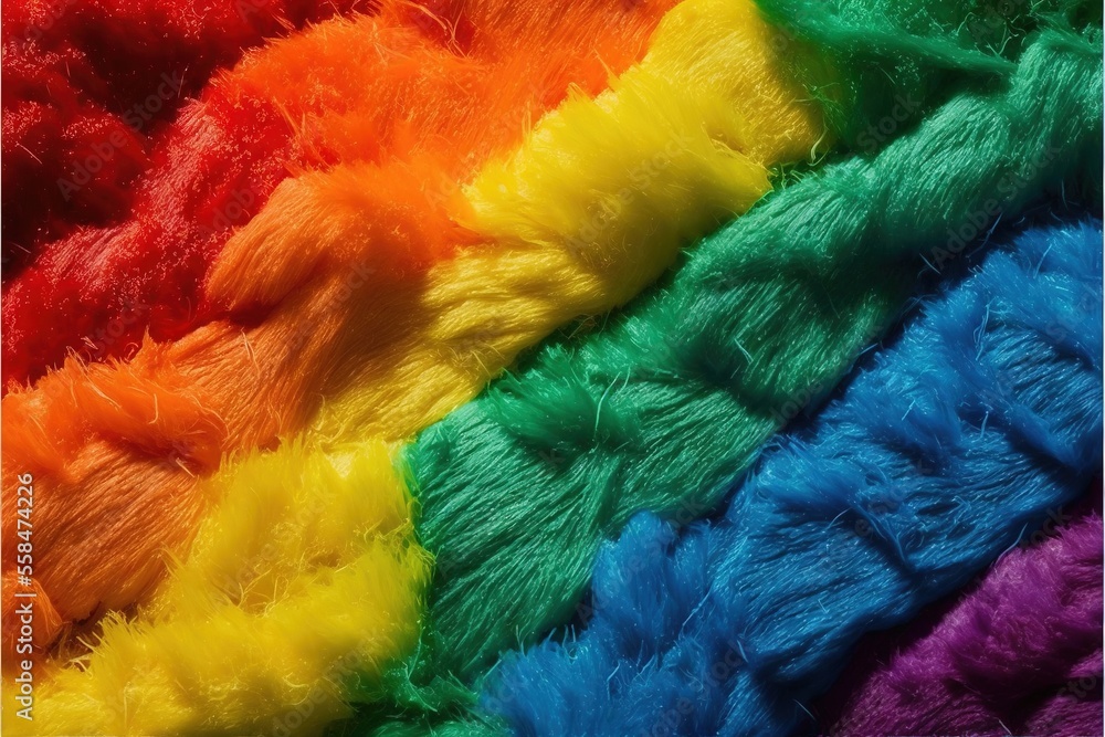 Poster a multicolored background of yarn with a rainbow of colors in the middle of the image and the bottom