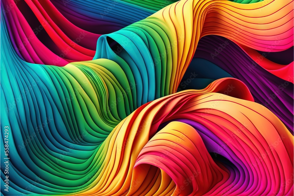 Poster a colorful abstract background with wavy lines and colors of different colors and sizes, including r