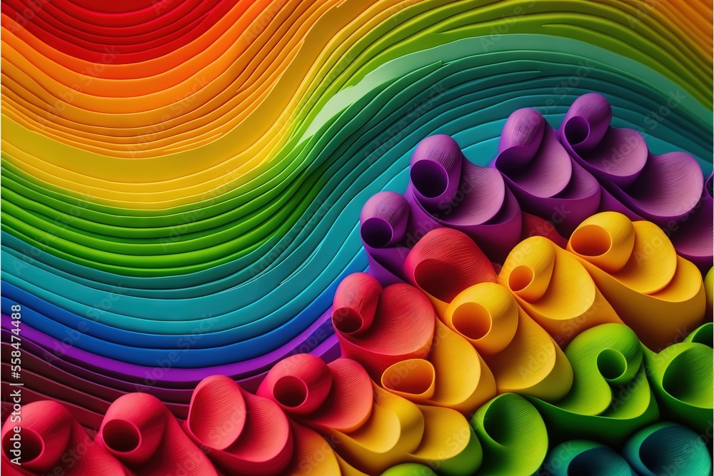 Poster a multicolored background with lots of different shapes and sizes of paper tubes in the middle of th