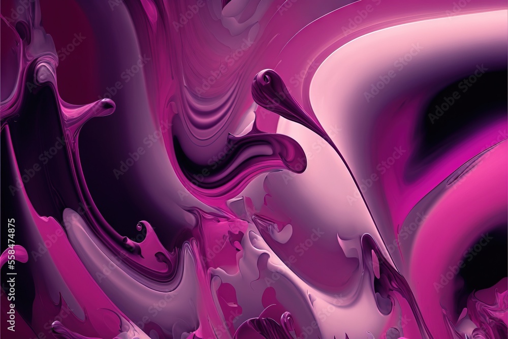 Poster a purple and black abstract painting with lots of bubbles on it's surface and a black background wit