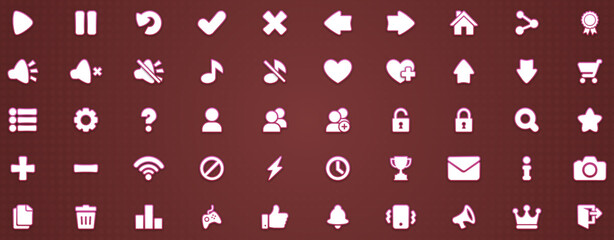 50 pink icons vector set play settings pause cancel menu retry sound music shop next back leaderboard heart down unlock badge mail notification close exit for building 2d games on mobile and web.