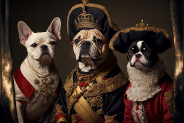 Fototapeta Portrait of a dogs wearing historic military uniform. Pet portrait in clothing. Generative ai obraz