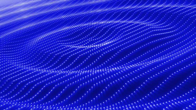 Abstract blue waves streaks circles of particles and dots futuristic rhythmic glowing magic energy. Abstract background. Video in high quality 4k, motion design