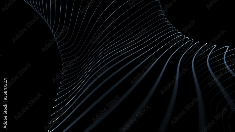 Poster blue wavy and curvy lines pattern seamless looping animation on clean black copy space background.