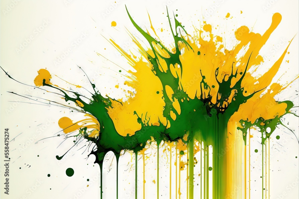 Aufkleber a yellow and green paint splattered on a white background with a green and yellow stripe in the midd
